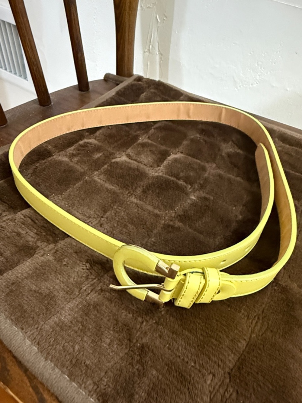 Classic Yellow Leather Women's Belt with Curved Buckle